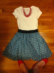 My thrift store star skirt! Featured with a Kohl's t-shirt and Target flats