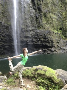 Me doing yoga after swimming under Hanakapiai Falls