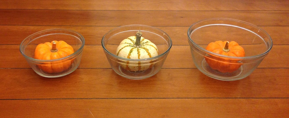 Glass mixing bowls. Pumpkins not included.