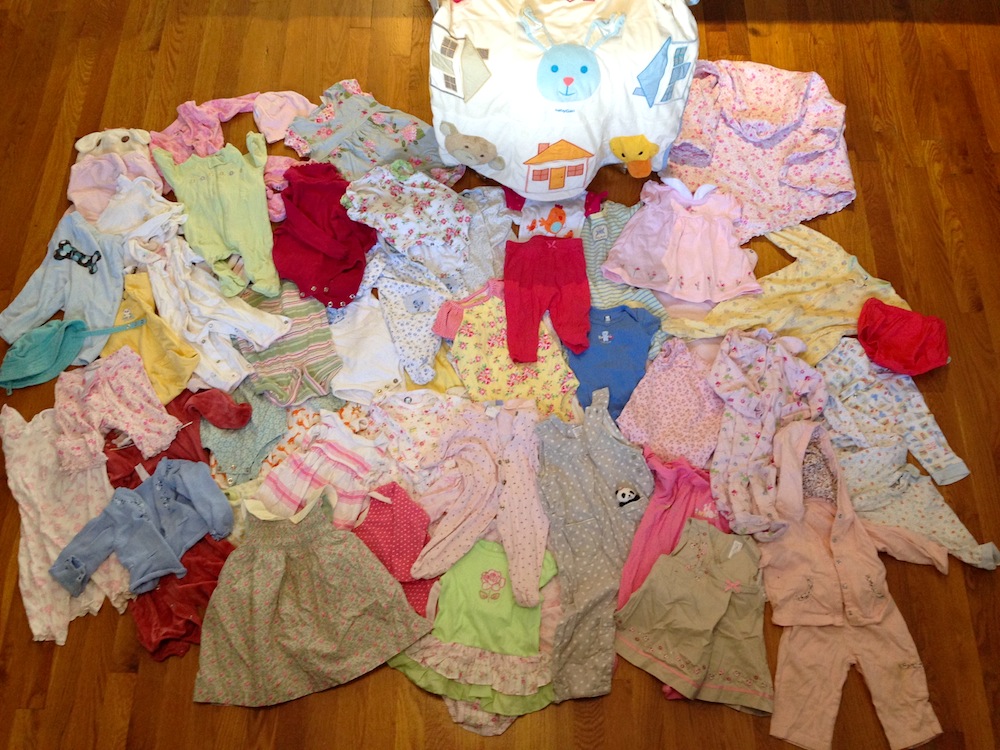 Our $10 garage sale haul of baby clothes!
