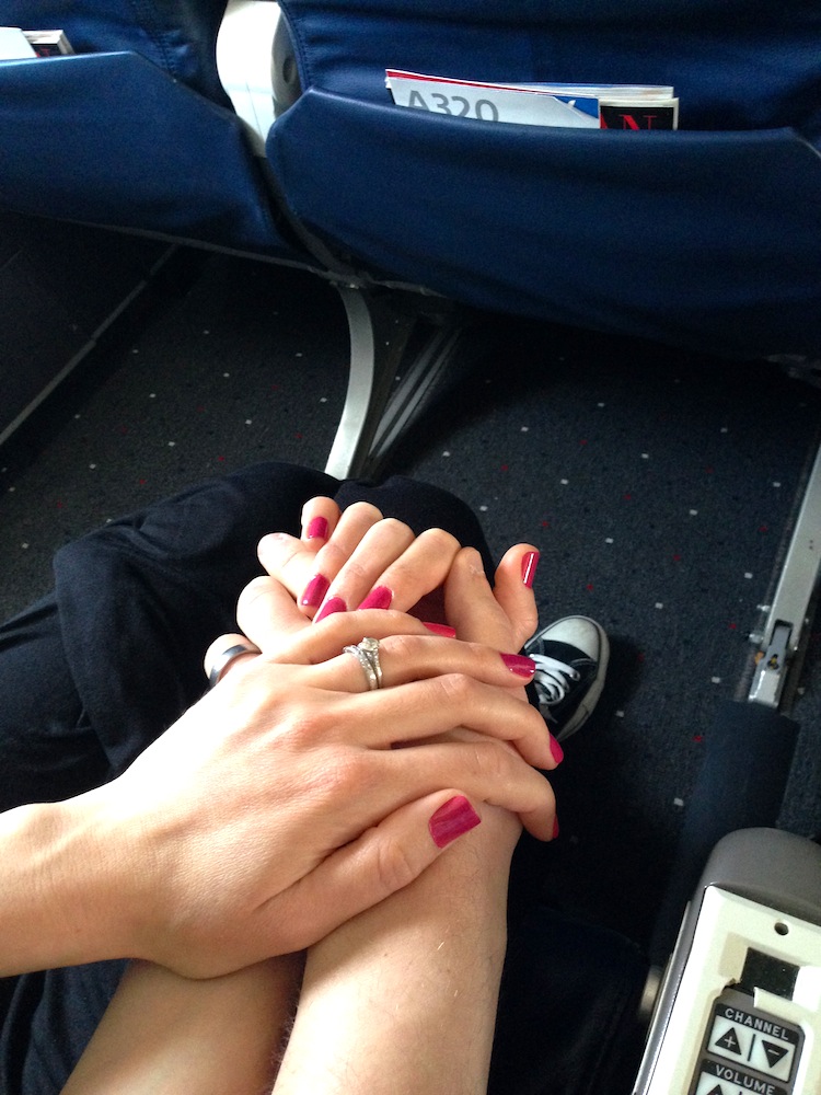 My homemade manicure--as seen holding hands on our flight