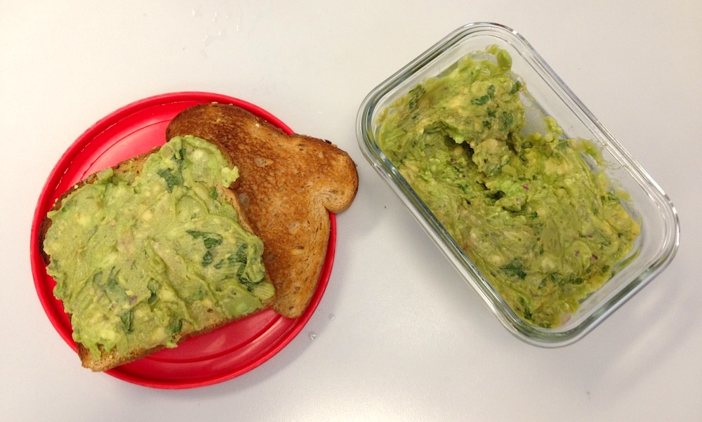 Making guacamole sandwiches with leftover guac