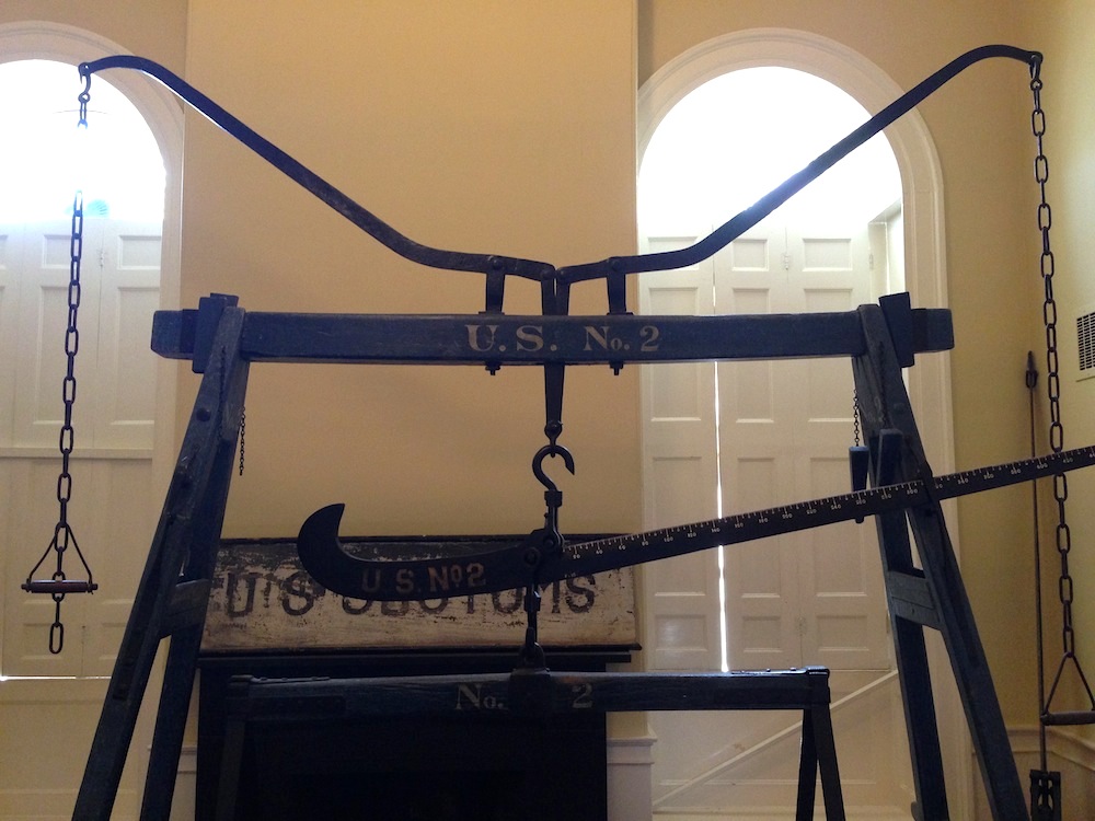 A scale used to weigh goods at the Custom House