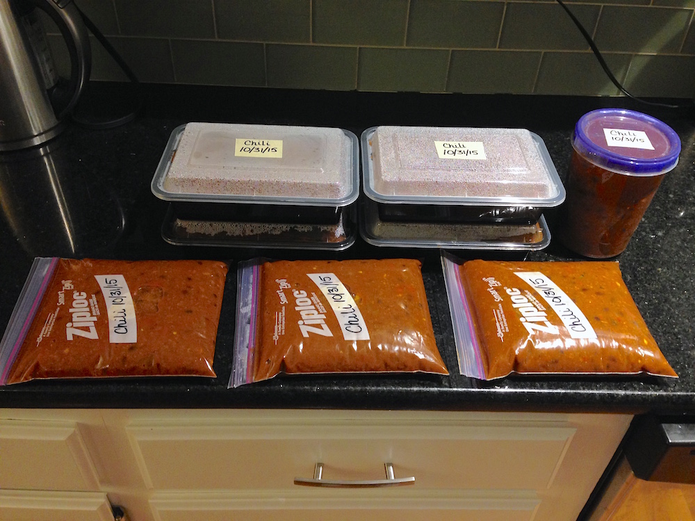 Chili portioned out and ready to freeze!