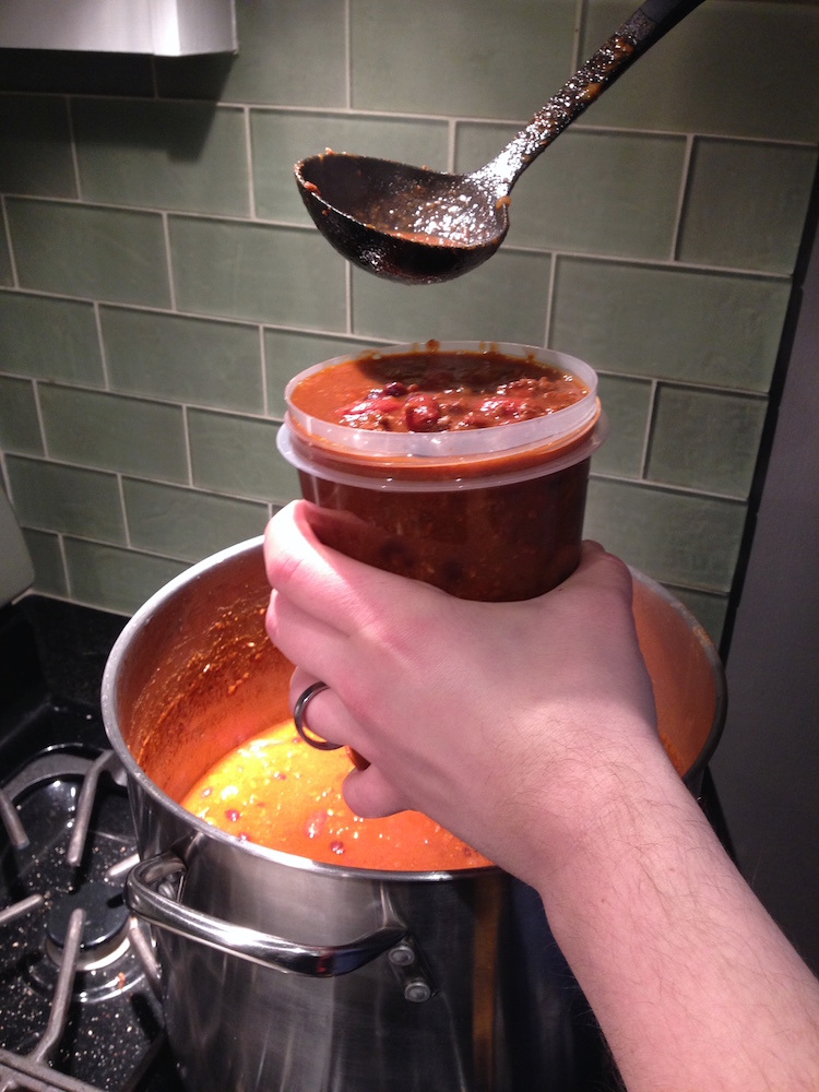 Mr. FW ladling from the enormous vat of chili he cooked
