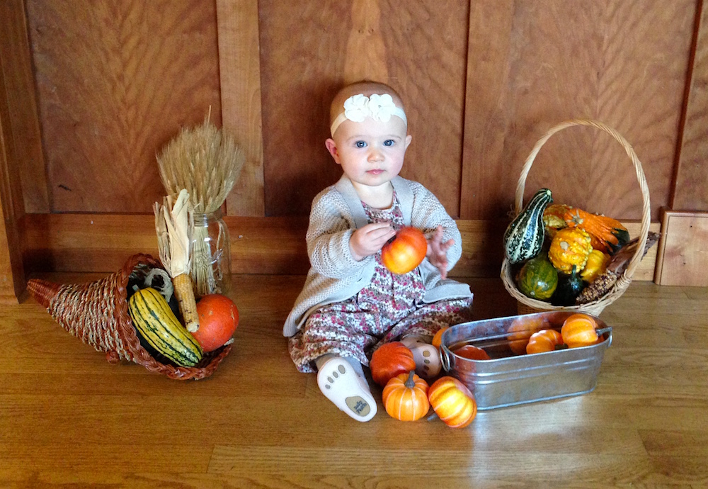 Babywoods is thankful I let her play with the decorative gourds...