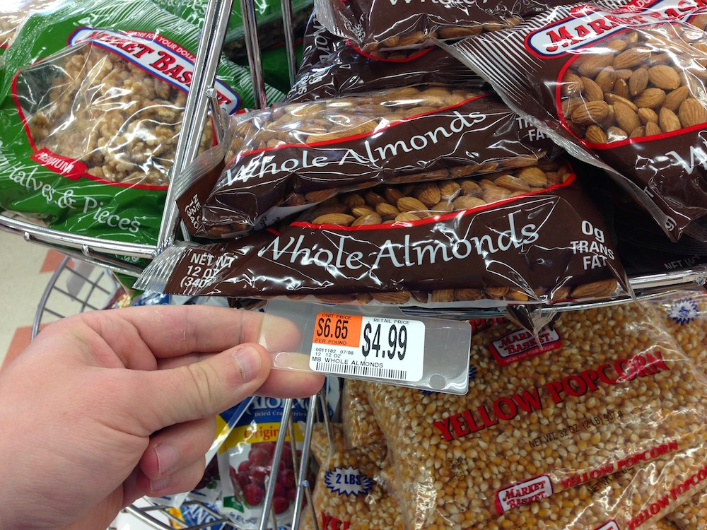 Mr. FW noting the per lb price of almonds so that we can check it against Costco's price