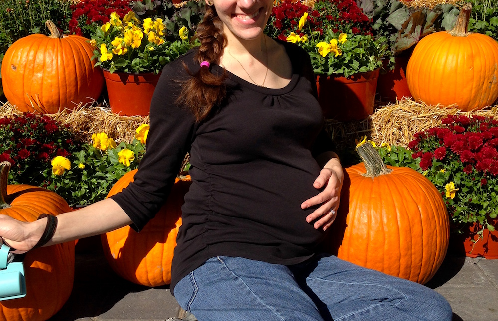 Me at 34 weeks pregnant! Not pictured: Frugal Hound, who walked out of the shot at the crucial moment.